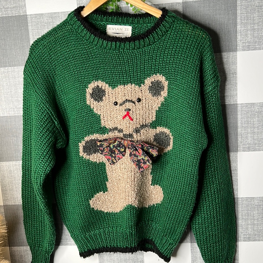 VTG Evian Bear Sweater with Bow tie